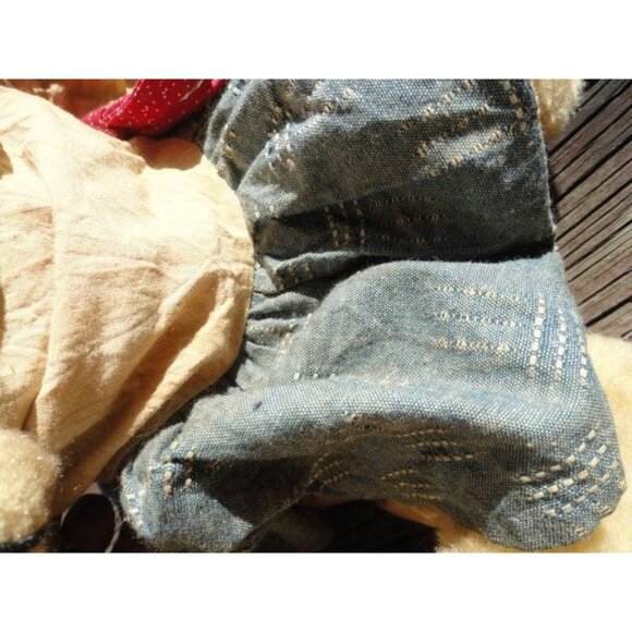 Vintage Handmade 20″ Teddy Bear Full Brim Straw Hat Flowers Denim Dress Red Bow - Picture 10 of 10